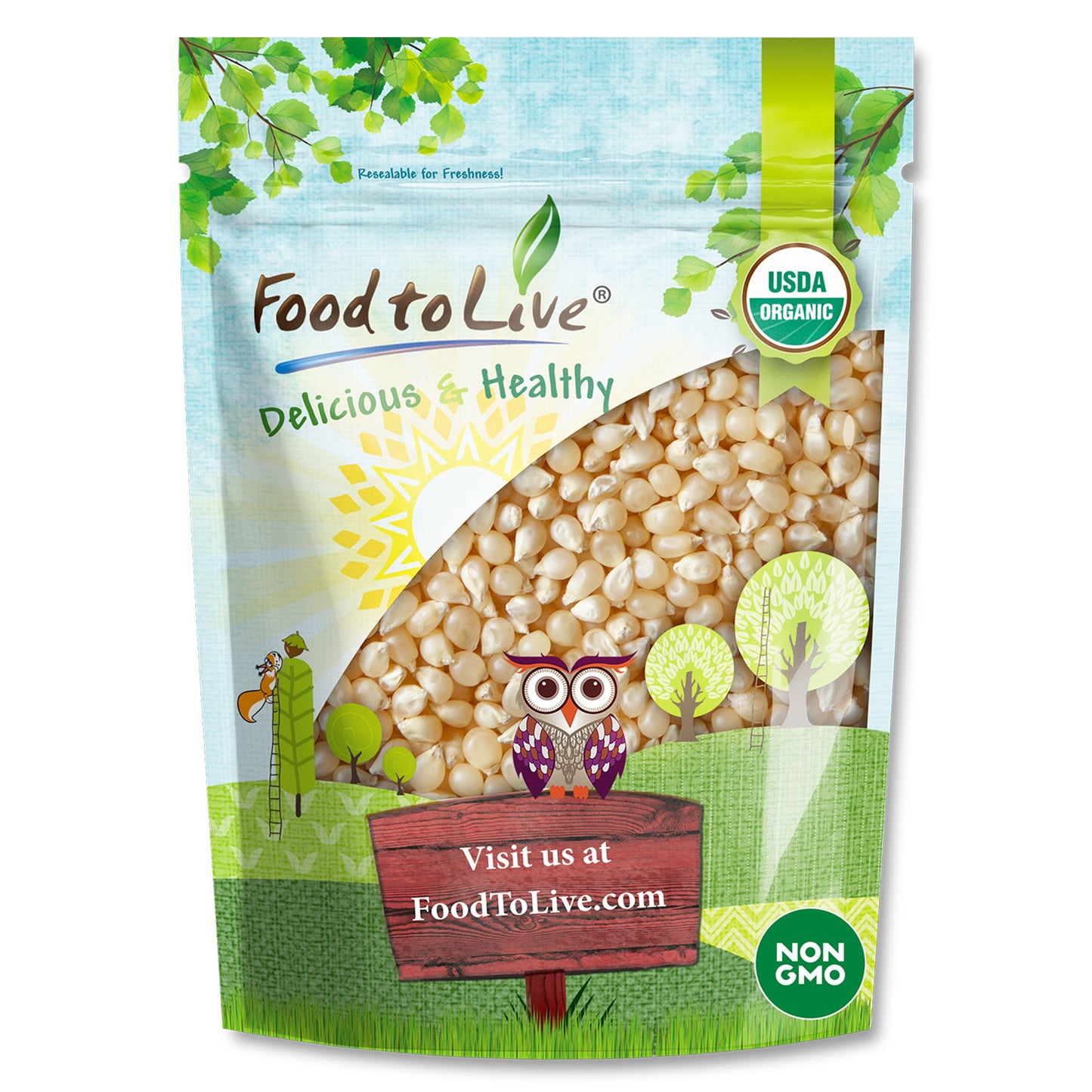 Organic White Popcorn Kernels – USDA Certified. Non-GMO, Vegan, Kosher, Bulk