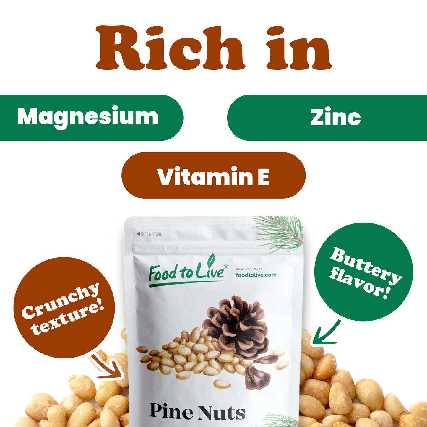 Dry Roasted Pine Nuts with Himalayan Salt - by Food To Live