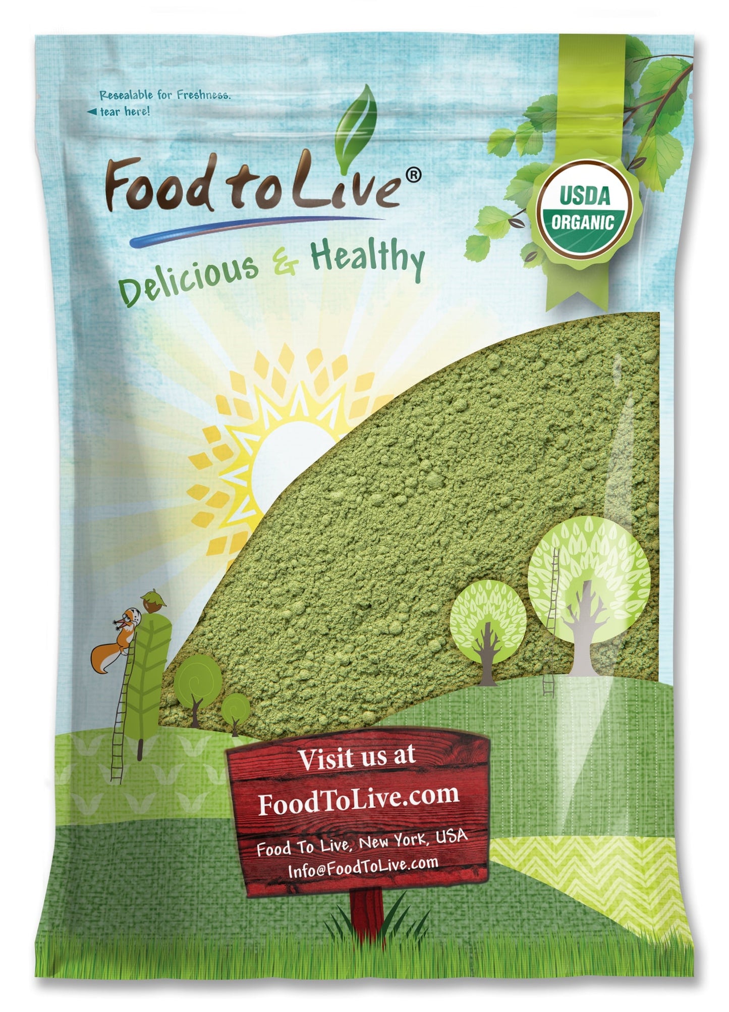 Organic Kale Powder — Non-GMO, Made from Raw Dried Whole Leaves, Vegan, Bulk, Great for Baking, Juices, Smoothies, Shakes, Теа, and Instant Breakfast Drinks. Good Source of Vitamin C