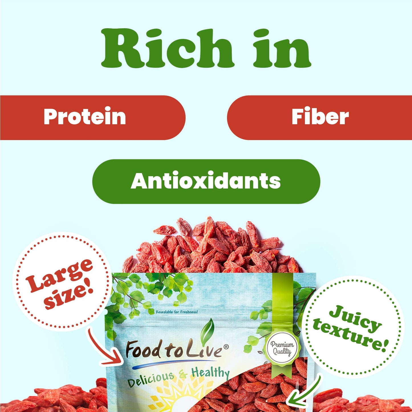 Goji Berries — Sun Dried, Large and Juicy - by Food to Live