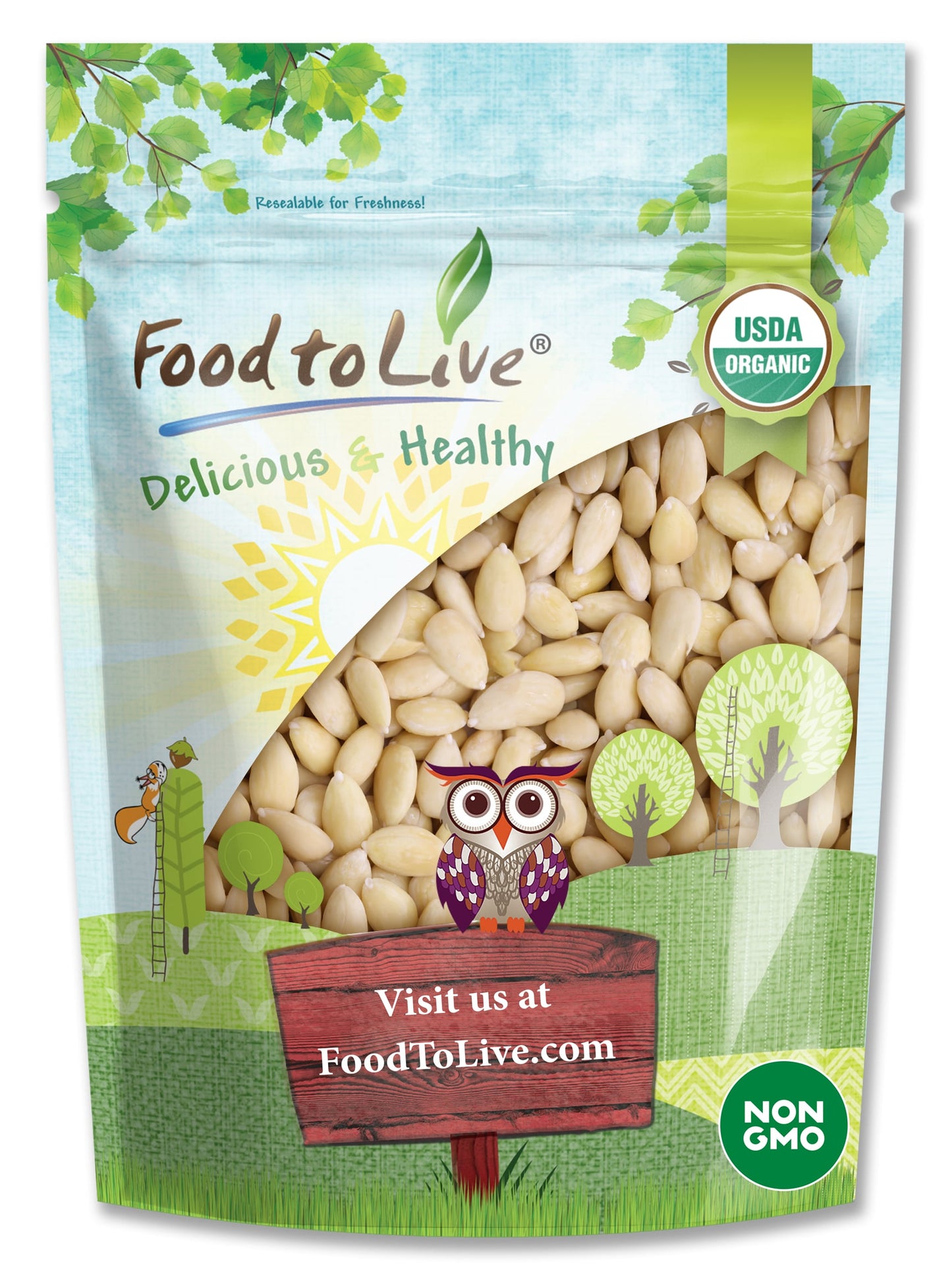Organic Blanched Whole Almonds - Non-GMO, Raw, Unpasteurized, Unsalted, Keto, Paleo, Kosher, Bulk - by Food to Live