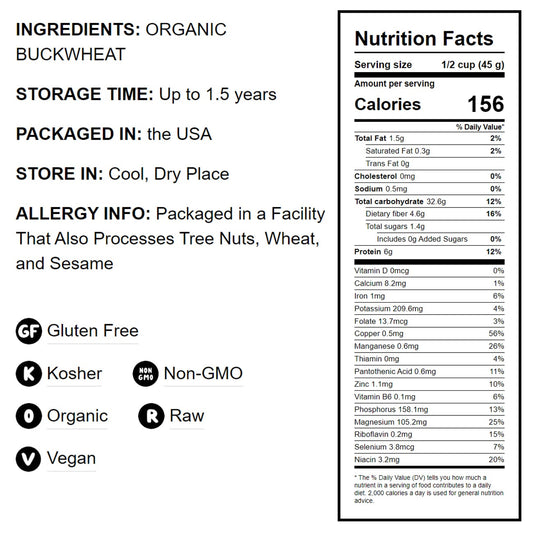 Gluten Free Organic Hulled Raw Buckwheat Groats - by Food To Live