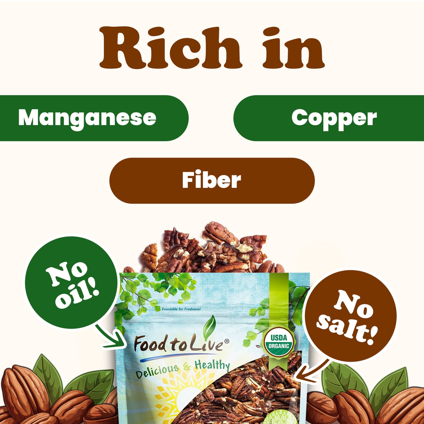 Organic Dry Roasted Pecan Pieces – by Food to Live