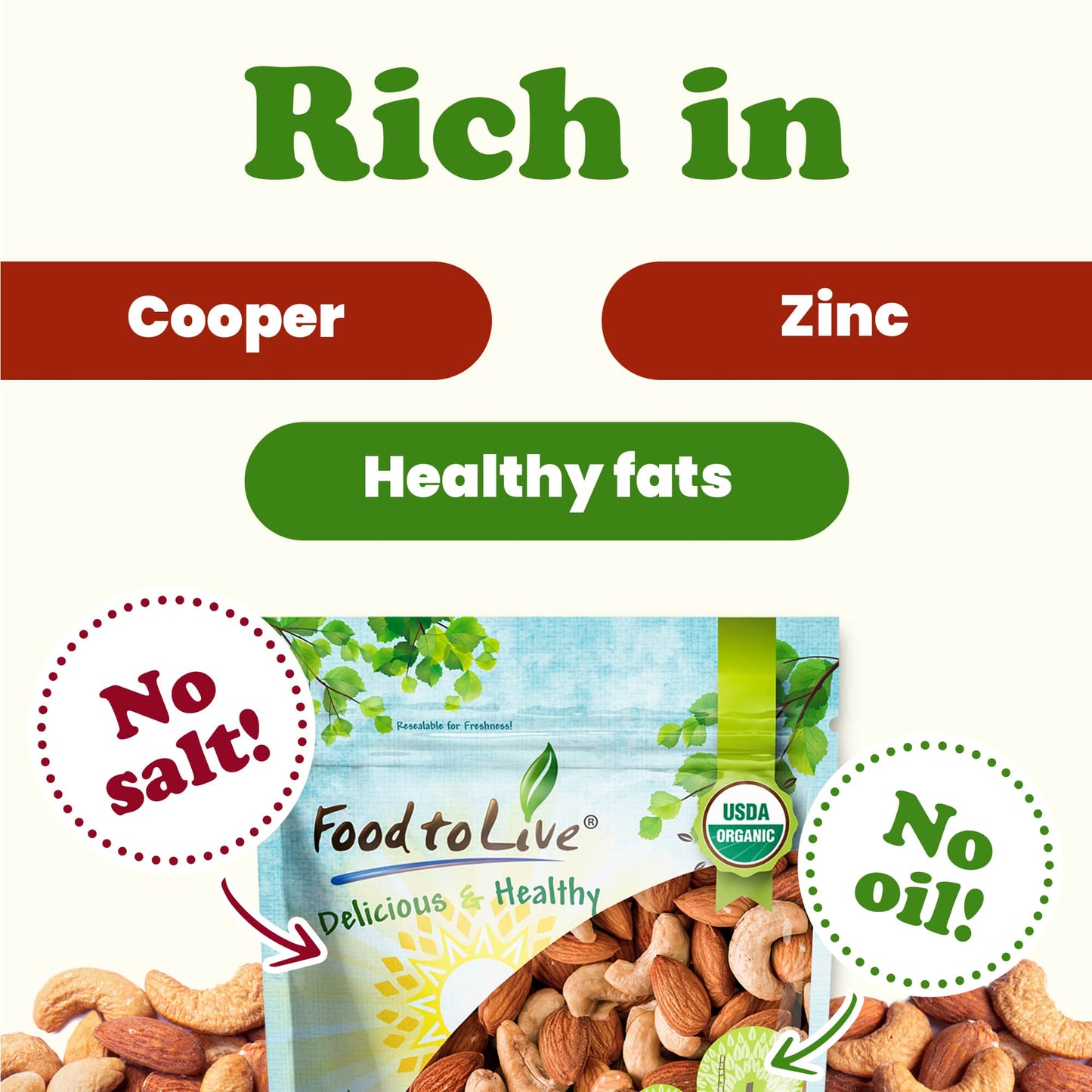 Organic Dry Roasted Almonds and Cashews Mix - by Food To Live