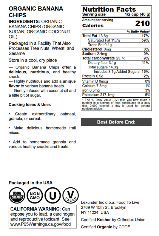 Organic Banana Chips - by Food To Live