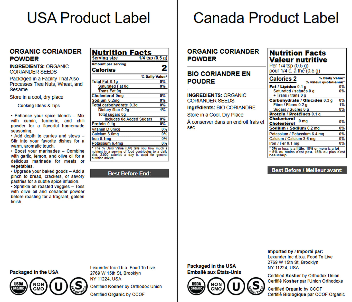 Organic Coriander Powder - by Food To Live