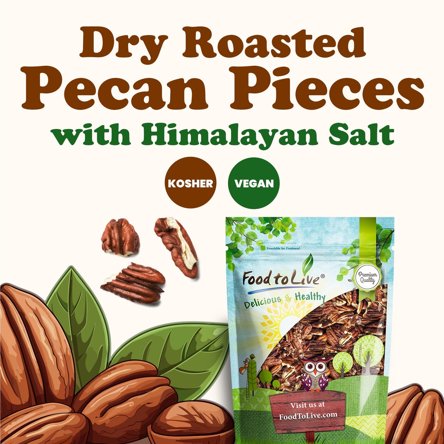 Pecan Pieces, Roasted and Salted - by Food To Live