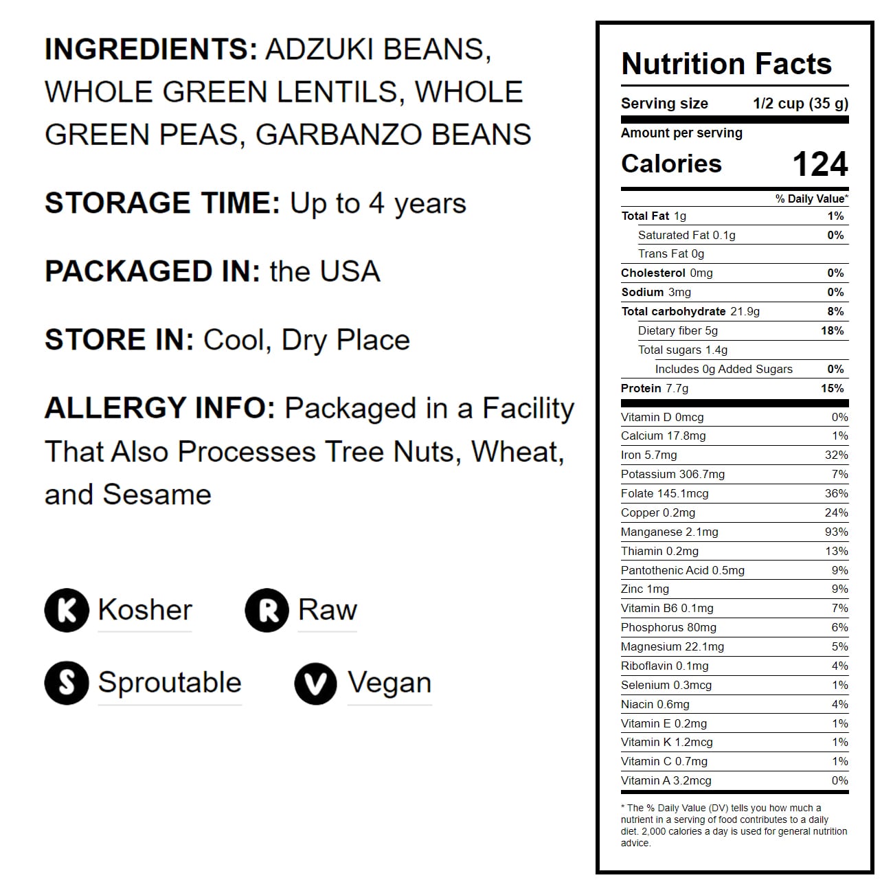 Crunchy Mix of Sprouting Bean Seeds - by Food To Live