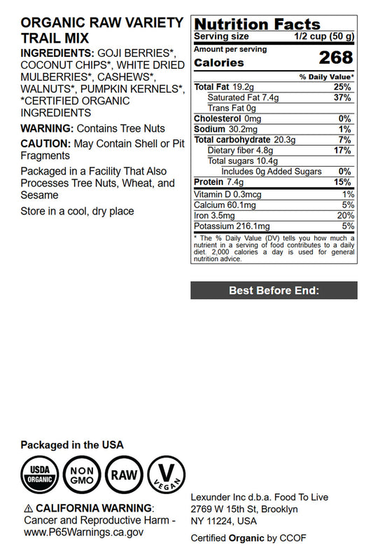 Organic Variety Trail Mix - by Food To Live