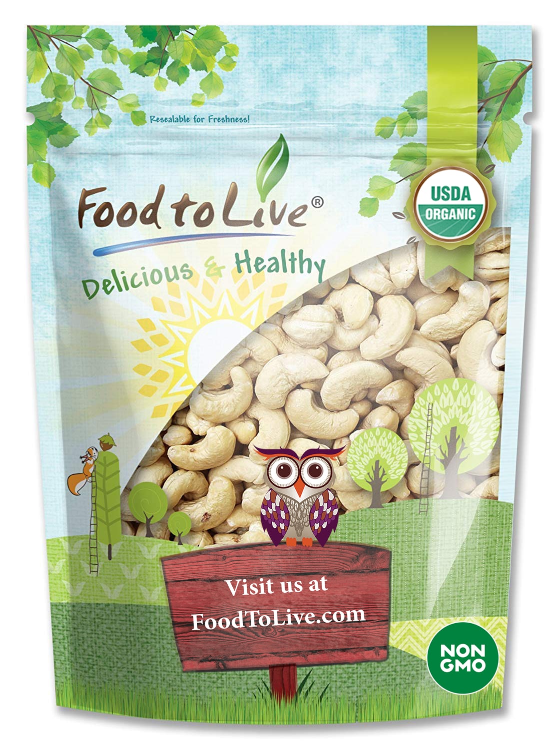 Organic Cashews - Whole, Size W-320, Unsalted - by Food To Live