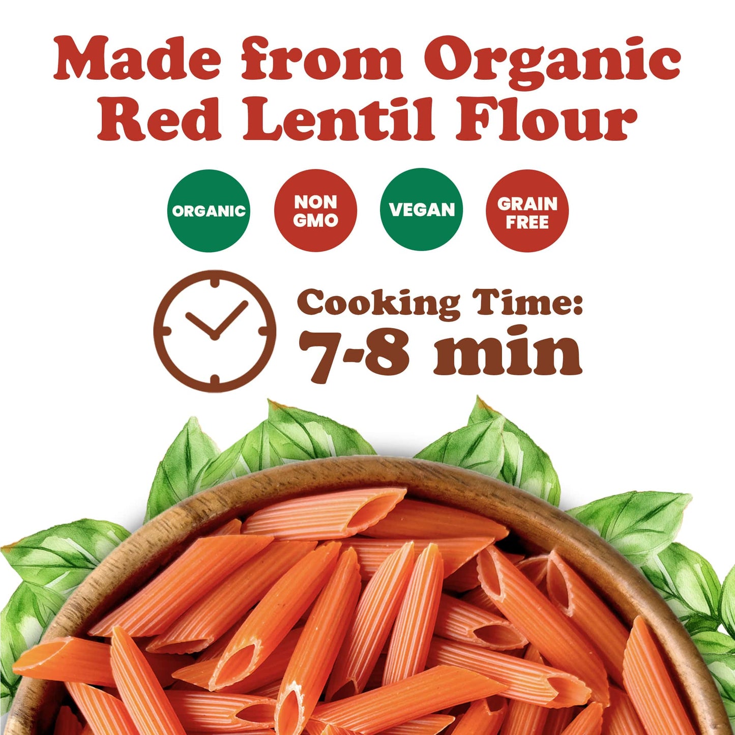 Organic Red Lentil Penne Pasta, 8.8 OZ – Non-GMO, Single Ingredient.  Vegan. Made in Italy.