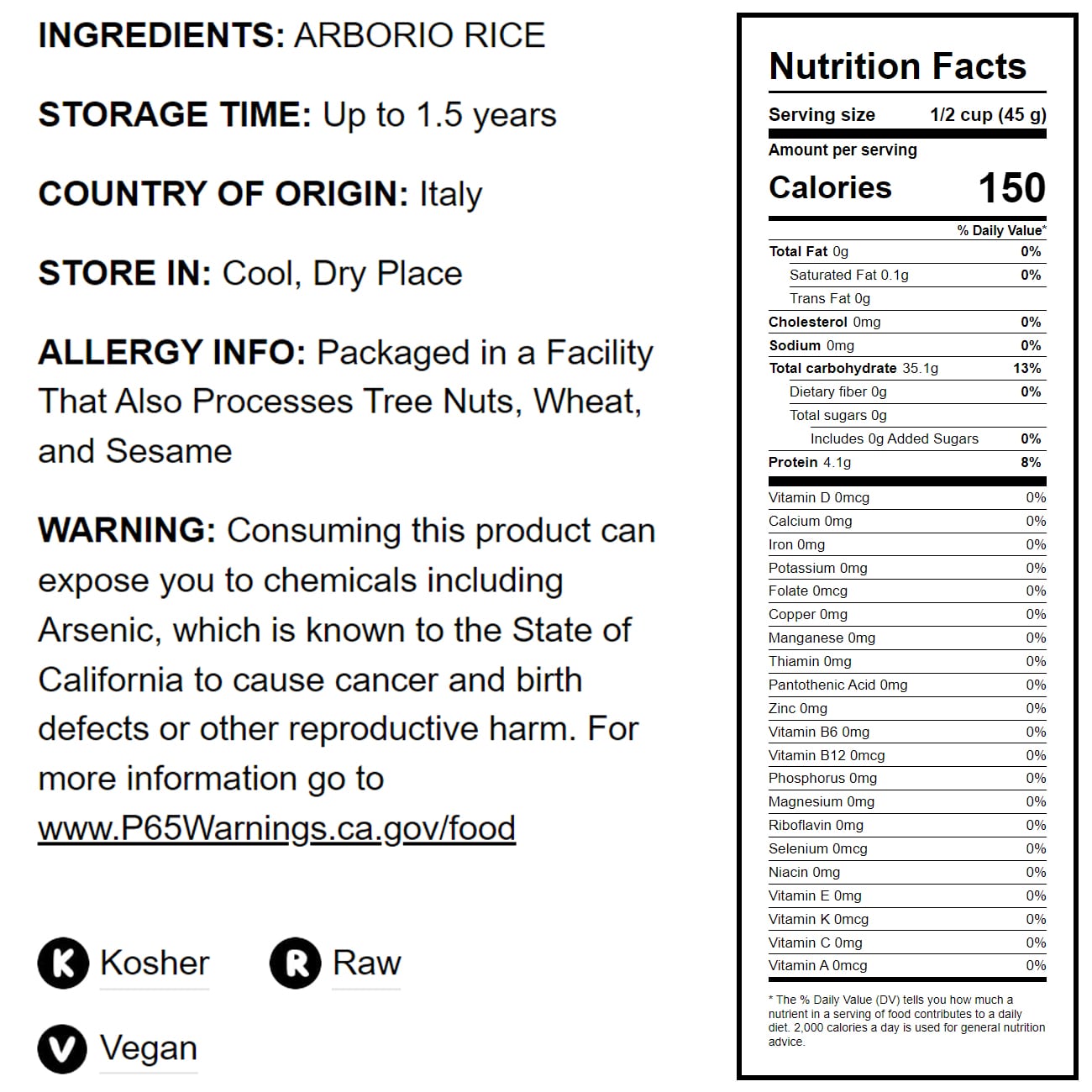Italian Arborio White Rice - by Food To Live