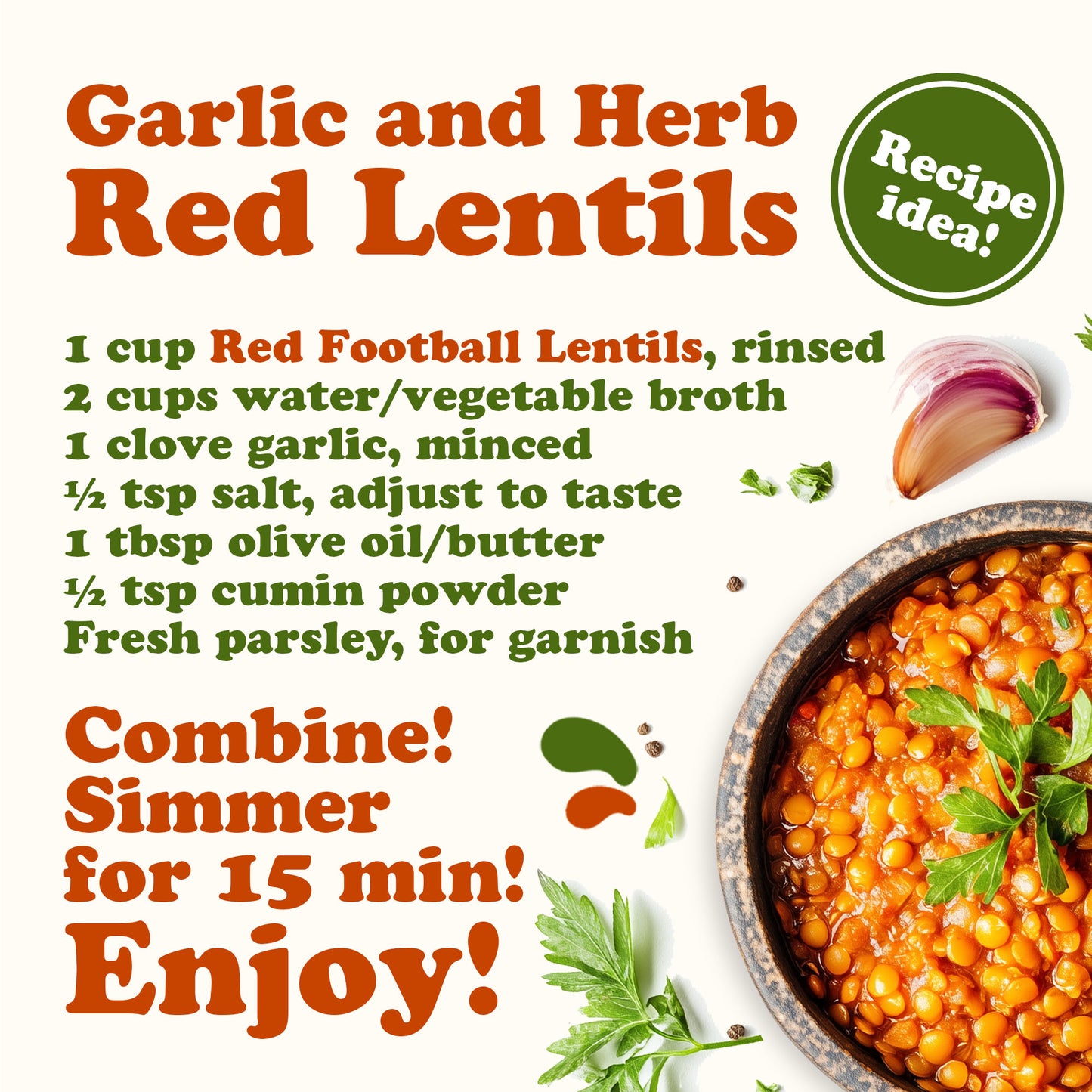 Organic Red Lentils (Football) - by Food to Live