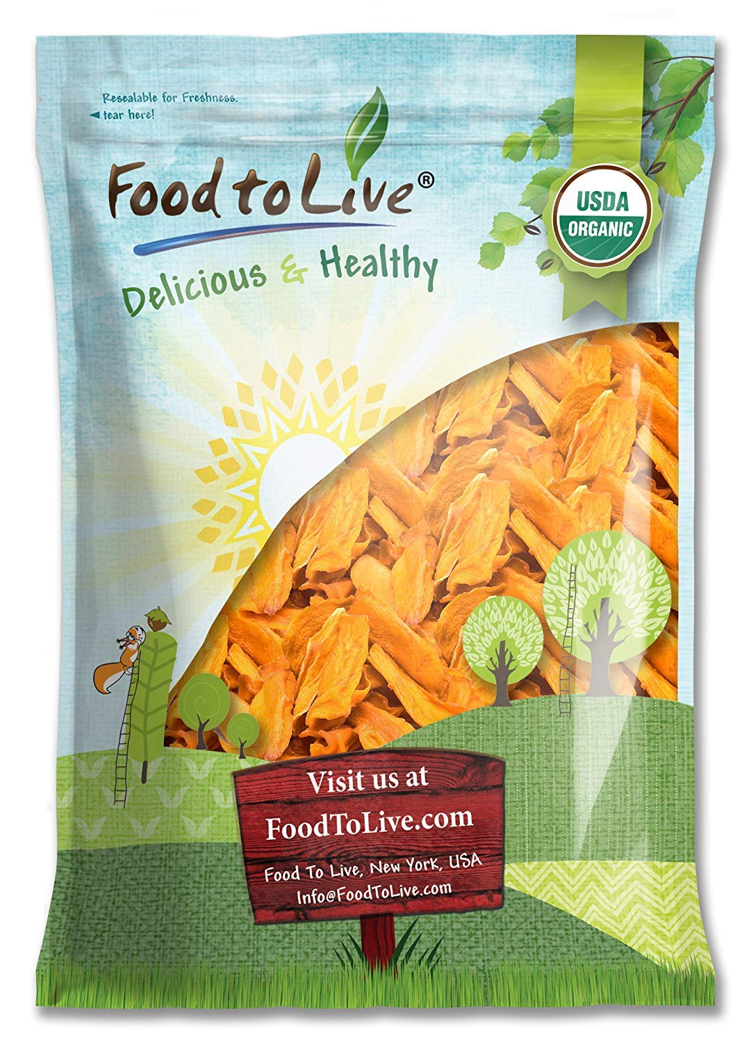 Organic Mango Cheeks - Dried, Non-GMO, Kosher, Unsulphured, Unsweetened, Bulk - by Food to Live