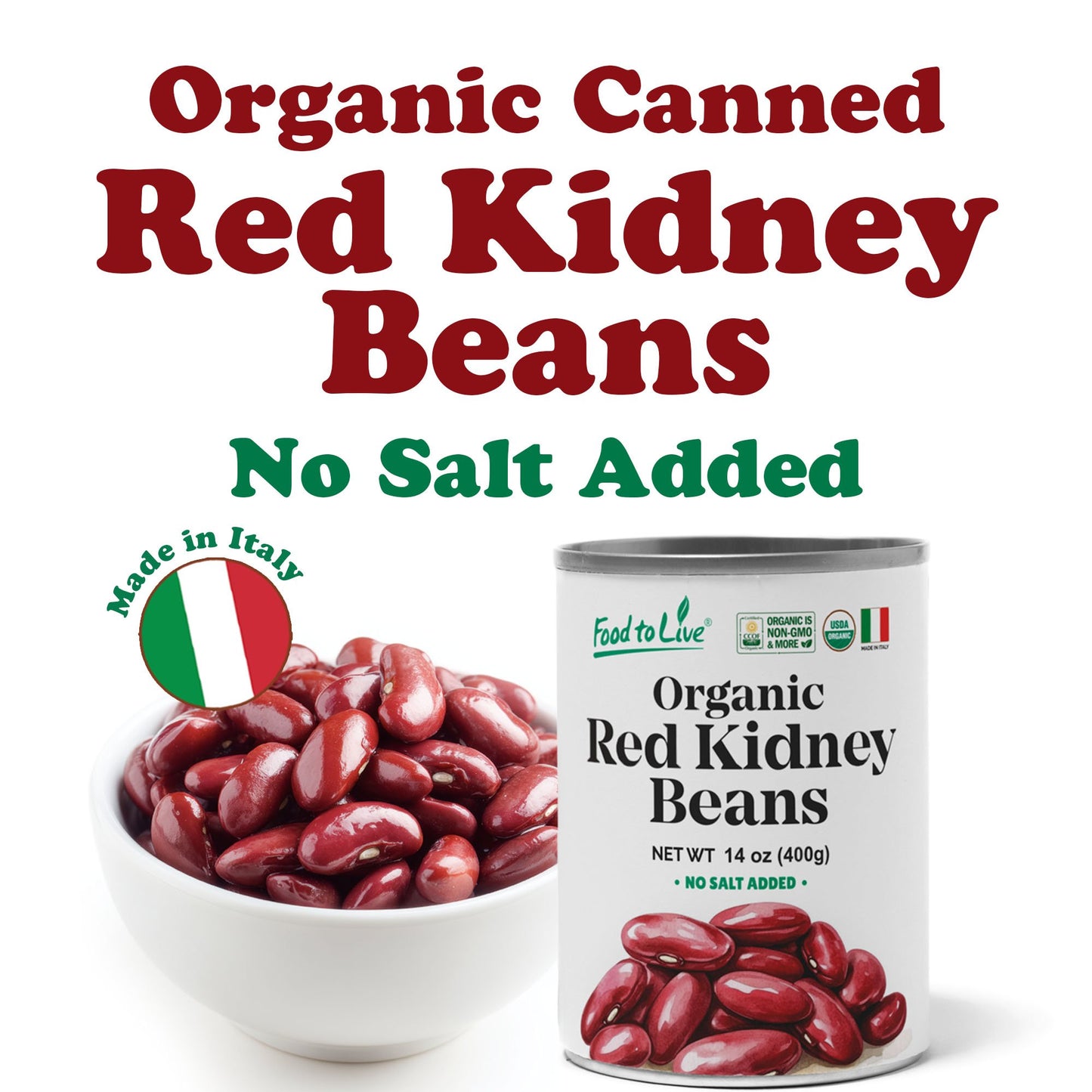 Organic Canned Red Kidney Beans – Unsalted, Non-GMO, Vegan. Ready to Eat. Perfect for Salads, Soups, Pasta e Fagioli. Wholesale – by Food to live