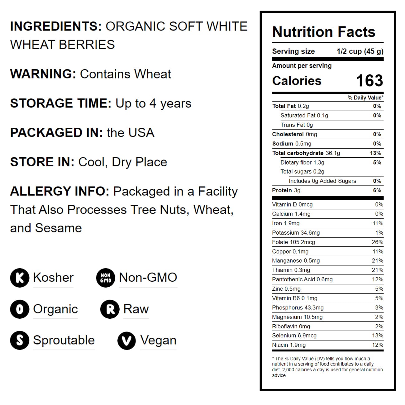 Organic Soft White Wheat Berries - by Food To Live