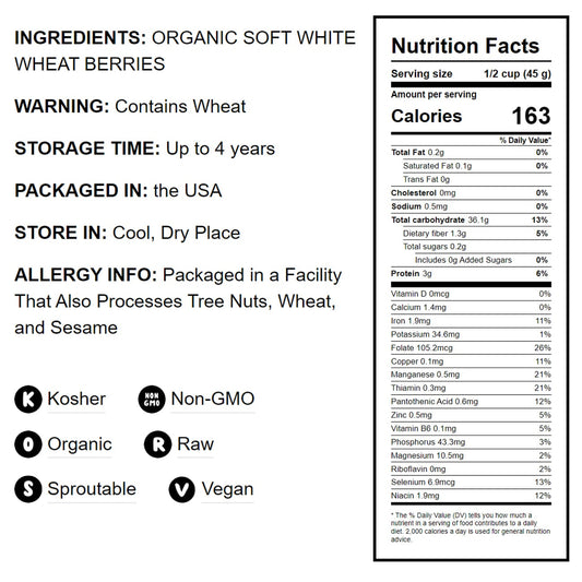 Organic Soft White Wheat Berries - by Food To Live