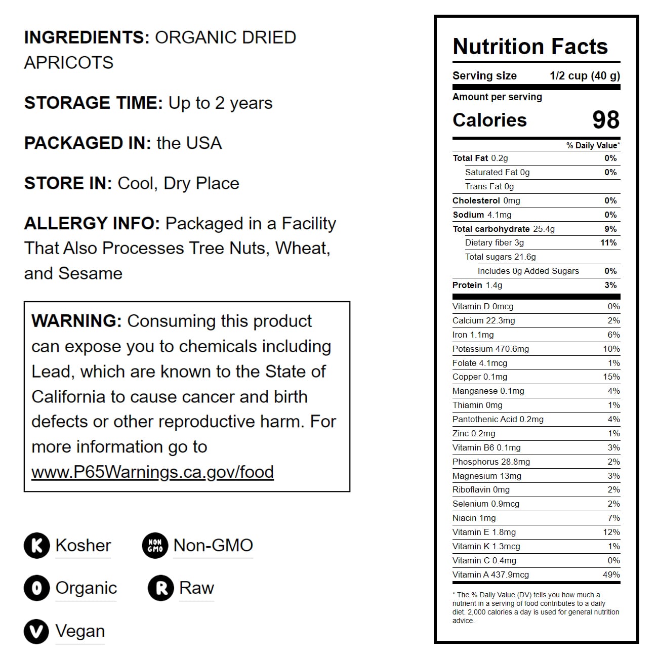 Organic Dried Apricots - by Food To Live