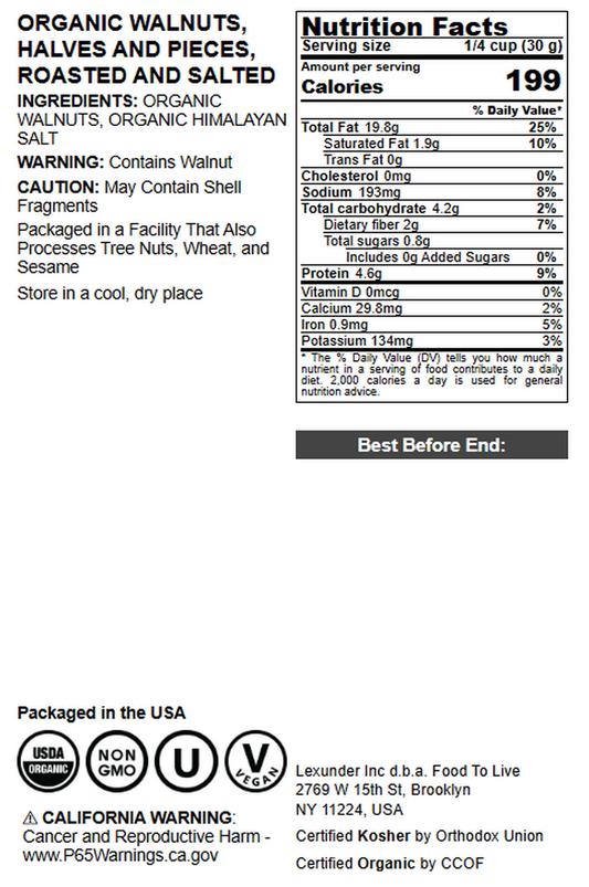 Organic Walnuts, Halves and Pieces, Roasted and Salted - by Food to Live