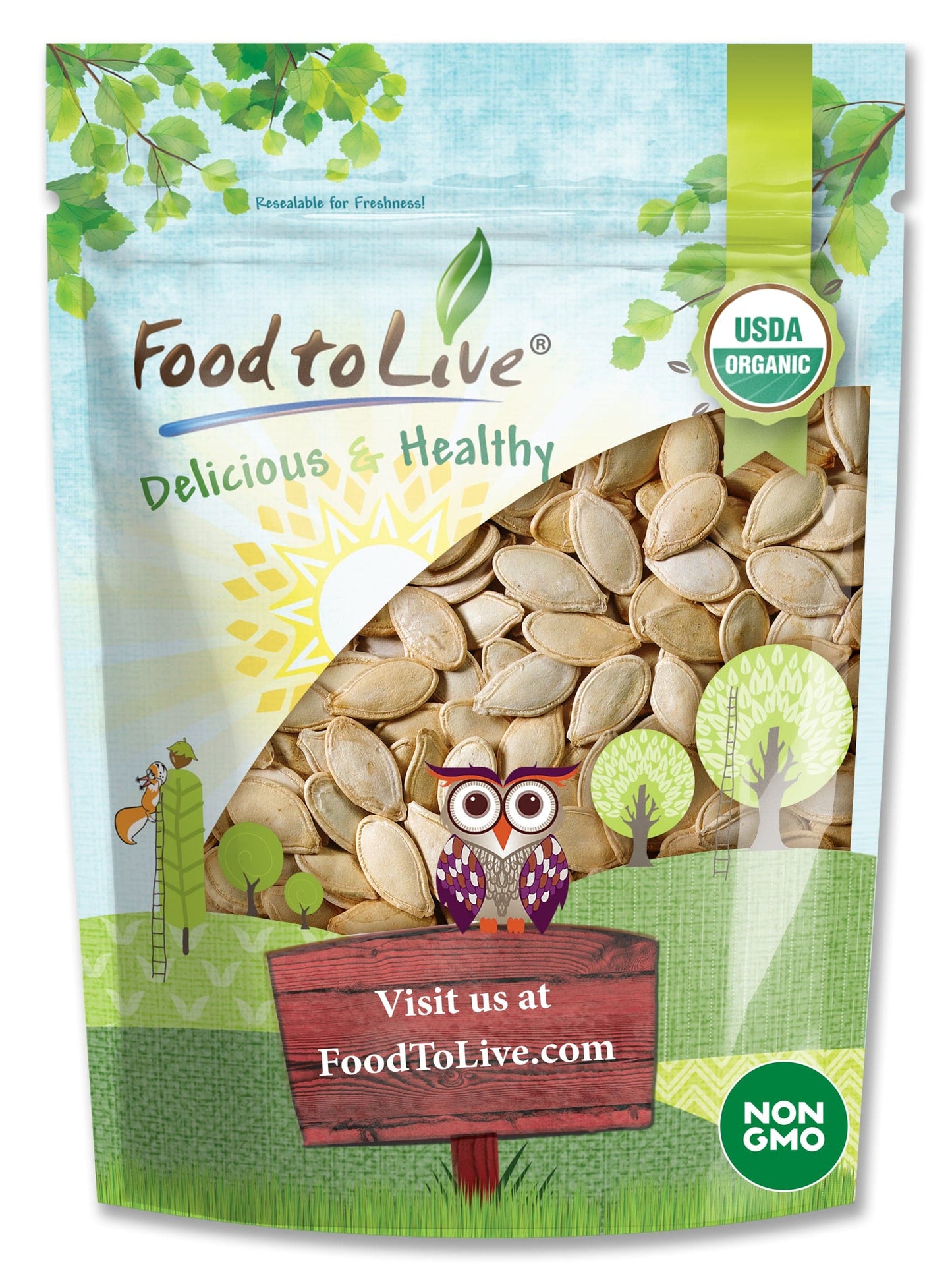 Organic Dry Roasted Pumpkin Seeds in Shell with Himalayan Salt - by Food To Live