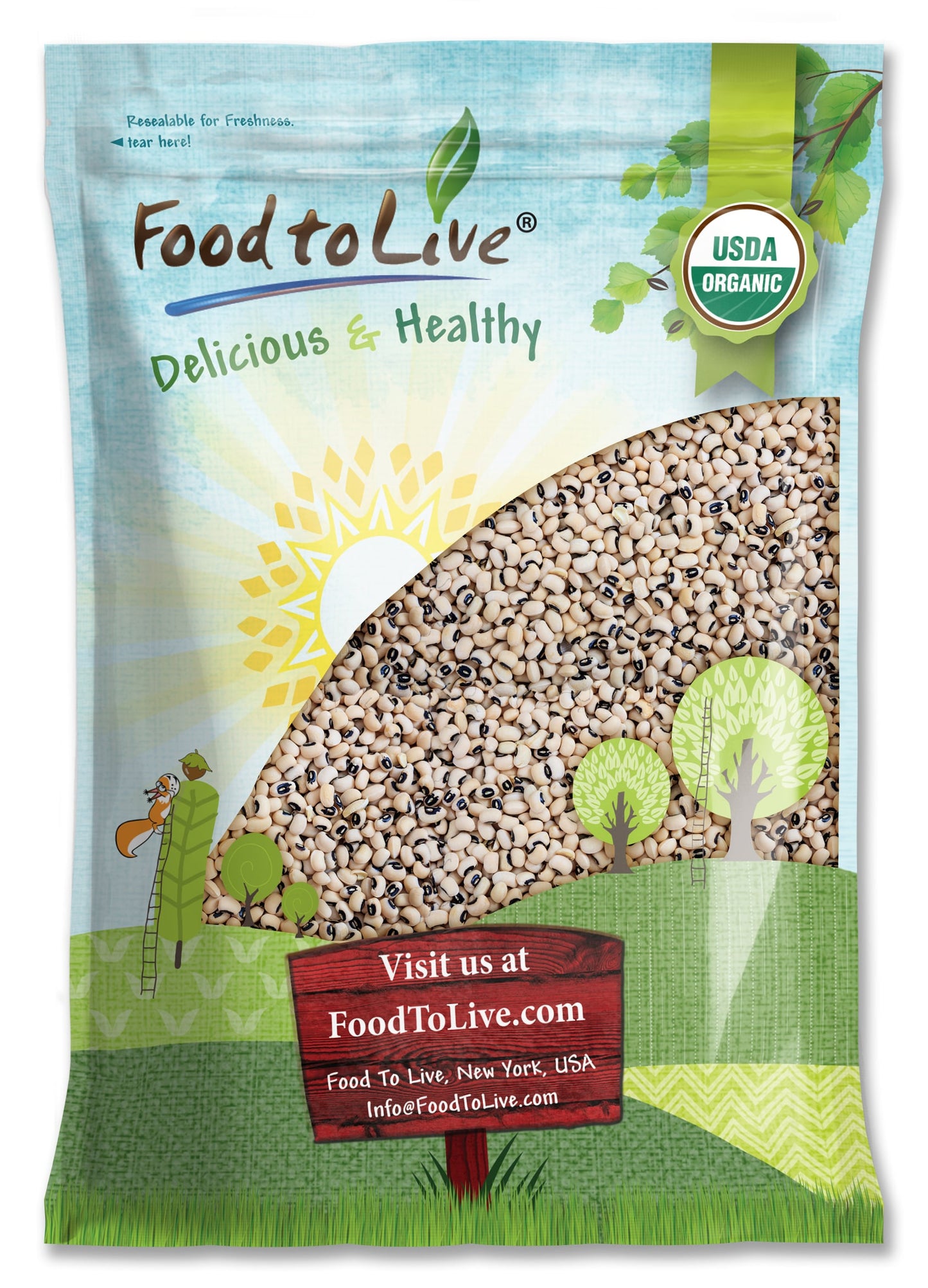 Organic Black-Eyed Peas - Raw Dried Cow Peas, Non-GMO, Bulk Beans, Product of the USA - by Food to Live