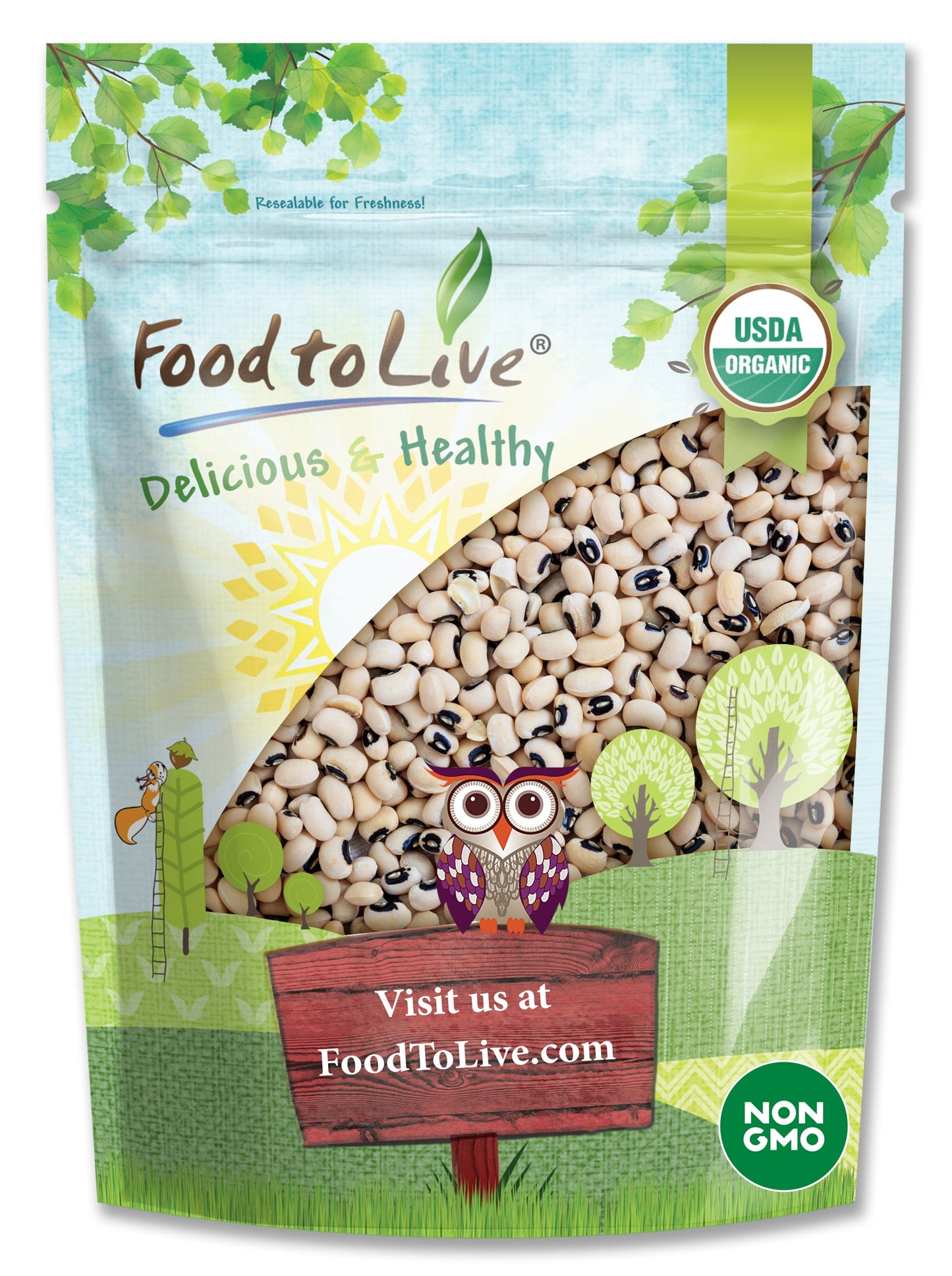 Organic Black-Eyed Peas - Raw Dried Cow Peas, Non-GMO, Bulk Beans, Product of the USA - by Food to Live