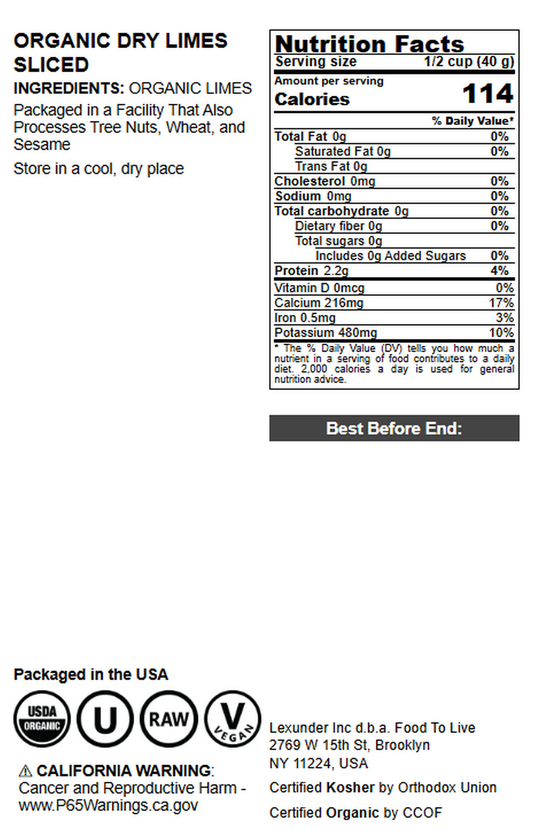 Organic Dry Limes Sliced - by Food to Live