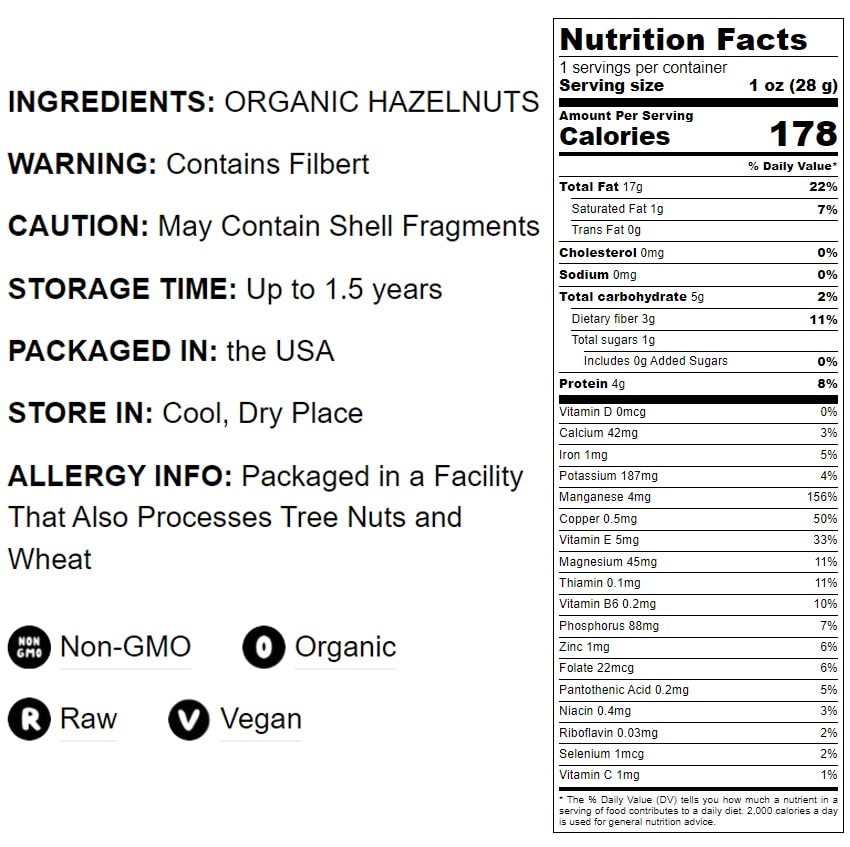 Organic Raw Blanched Hazelnuts - by Food To Live
