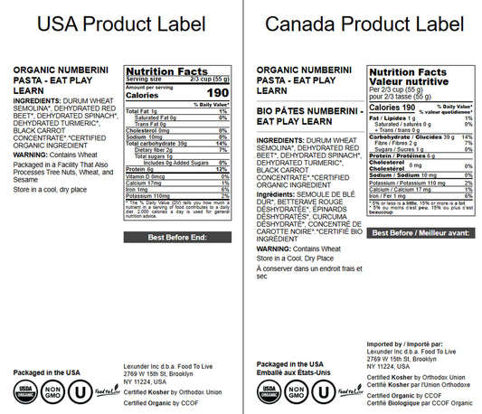 Organic Numberini Pasta - Eat Play Learn - by Food to Live