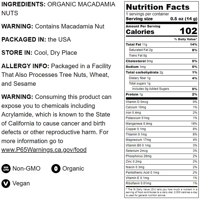 Organic Dry Roasted Whole Macadamia Nuts - by Food To Live