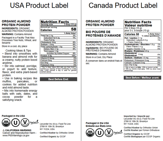 Organic Almond Protein Powder – Vegan, Kosher, Bulk – by Food to Live
