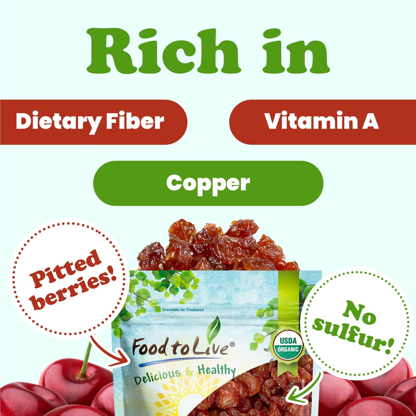 Organic Dried Sour Cherries - by Food To Live