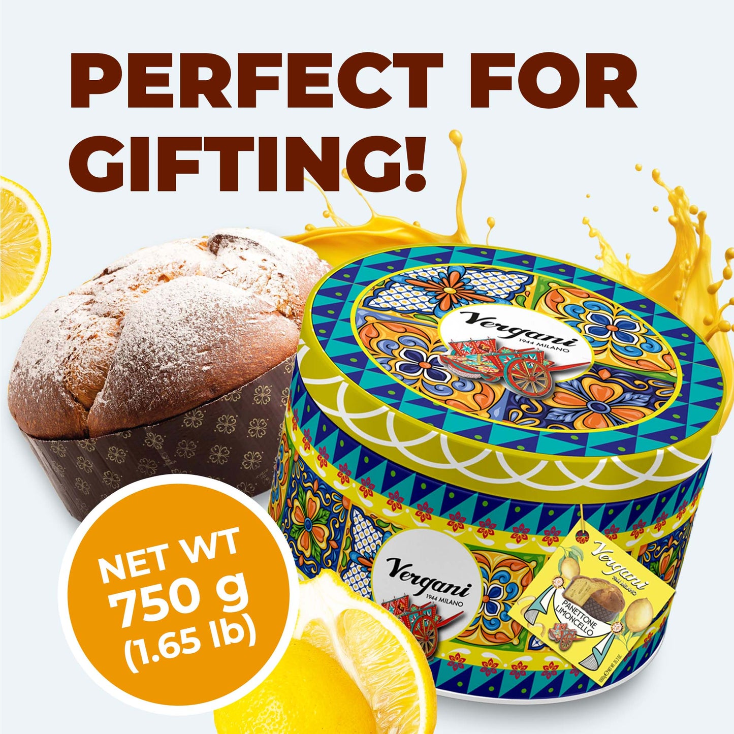 Vergani Sicily Lemon Cream Panettone -Traditional Italian Holiday Cake with Lemon Cream Filling, Premium Gift-Boxed Dessert, Wholesale