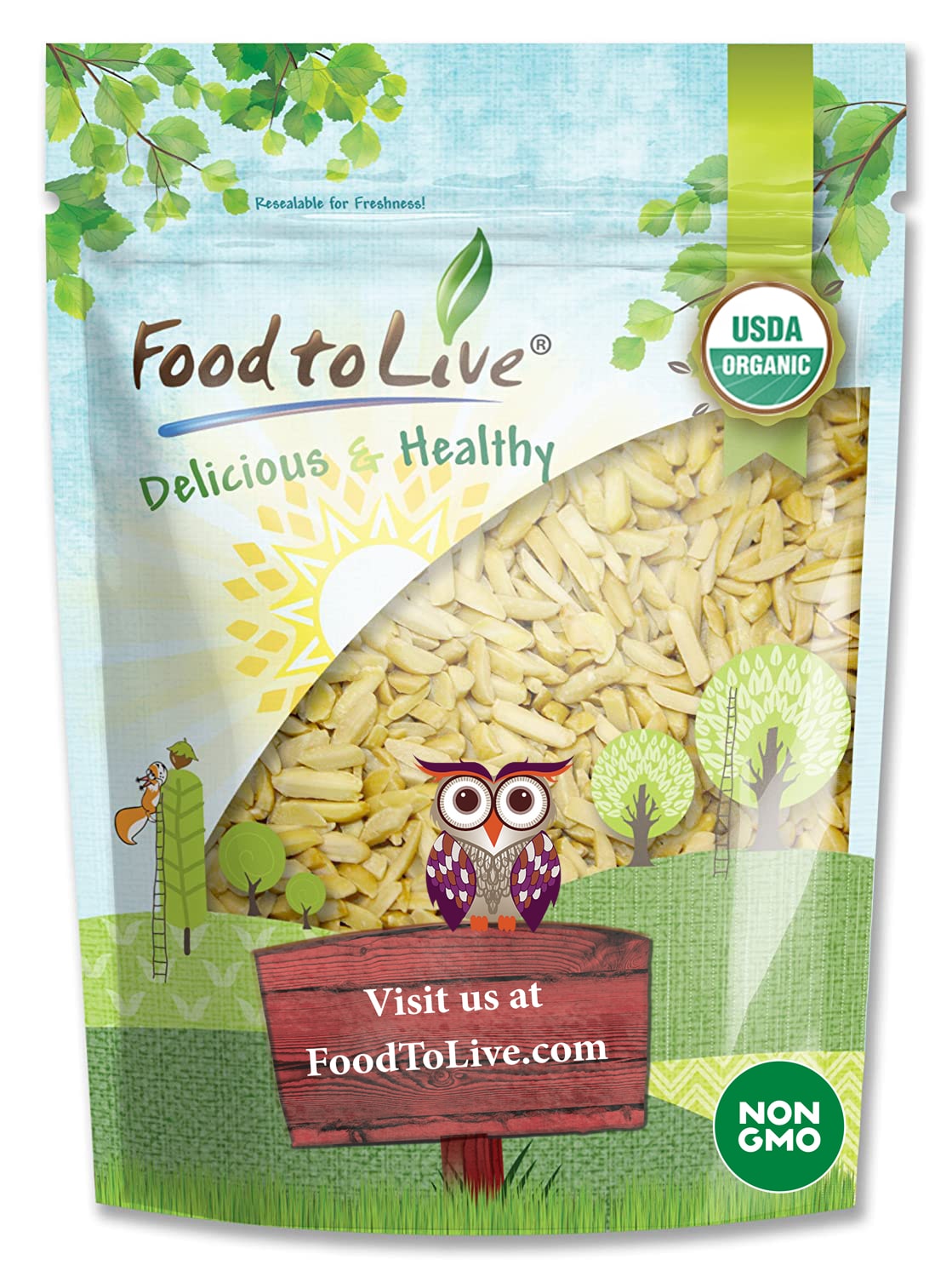 Organic Blanched Slivered Almonds - Non-GMO, Raw, Unpasteurized, Unsalted, Vegan, Keto, Paleo, Kosher, Bulk - by Food to Live