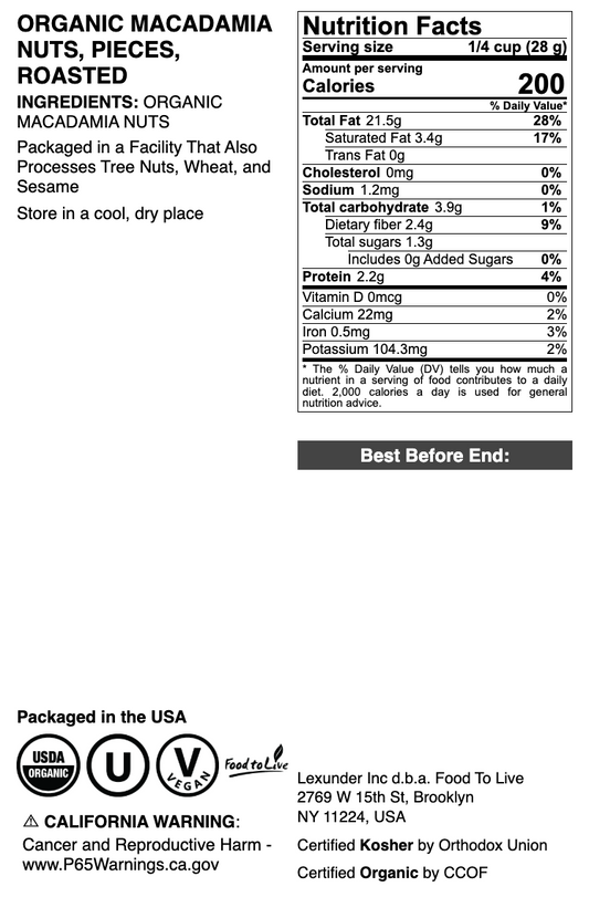 Organic Macadamia Nuts, Pieces, Roasted - by Food to Live
