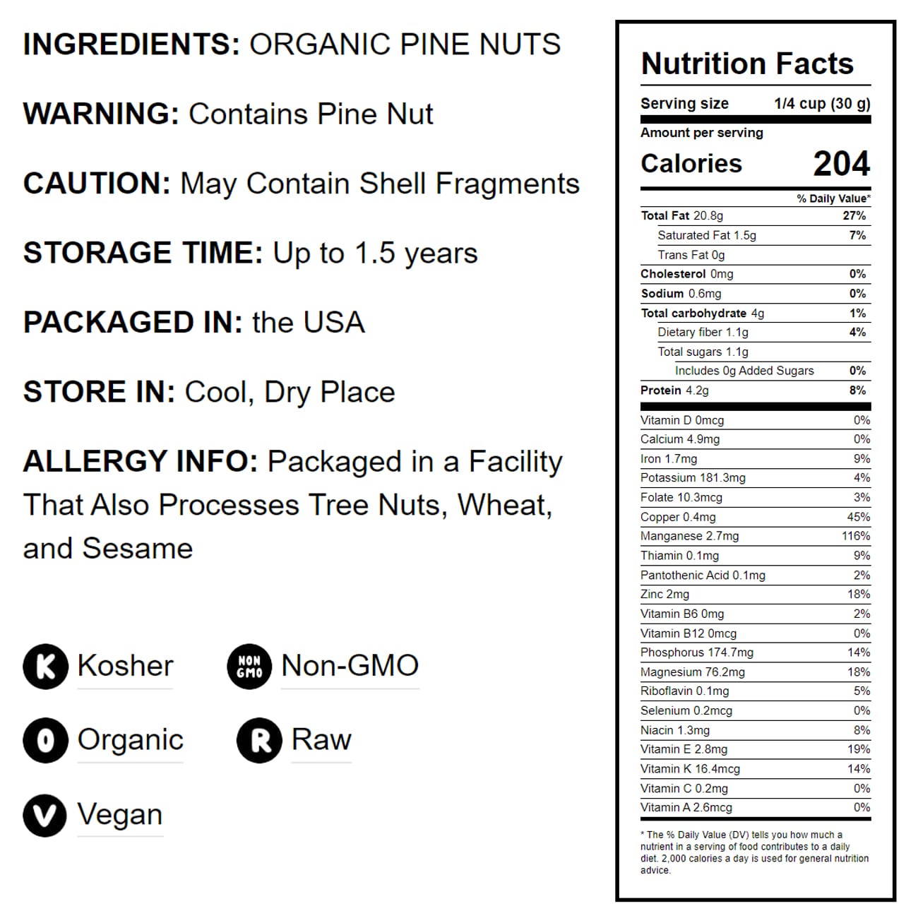 Organic Pine Nuts - by Food To Live