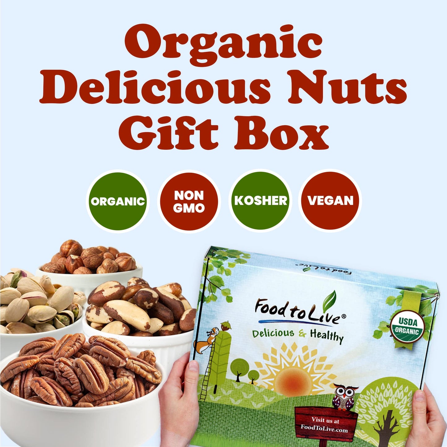 Organic Delicious Nuts in a Gift Box - by Food To Live