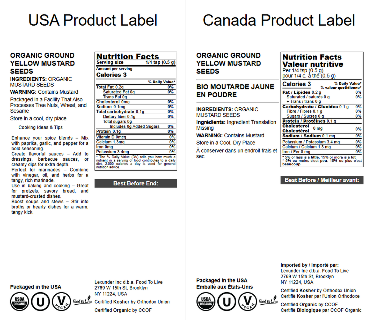 Organic Ground Yellow Mustard Seeds - by Food To Live