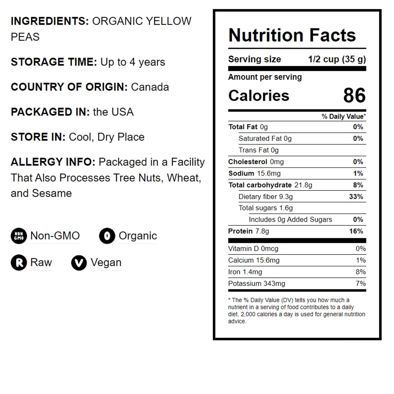 Organic Whole Yellow Peas - by Food To Live