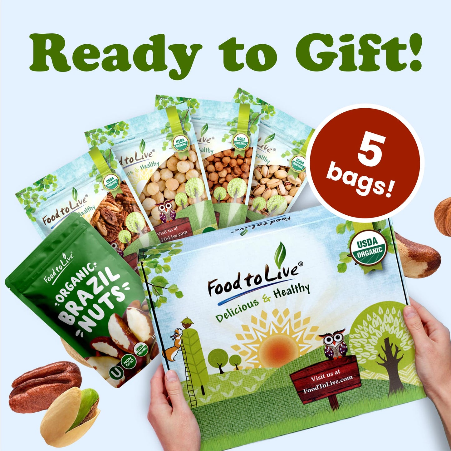 Organic Delicious Nuts in a Gift Box - by Food To Live