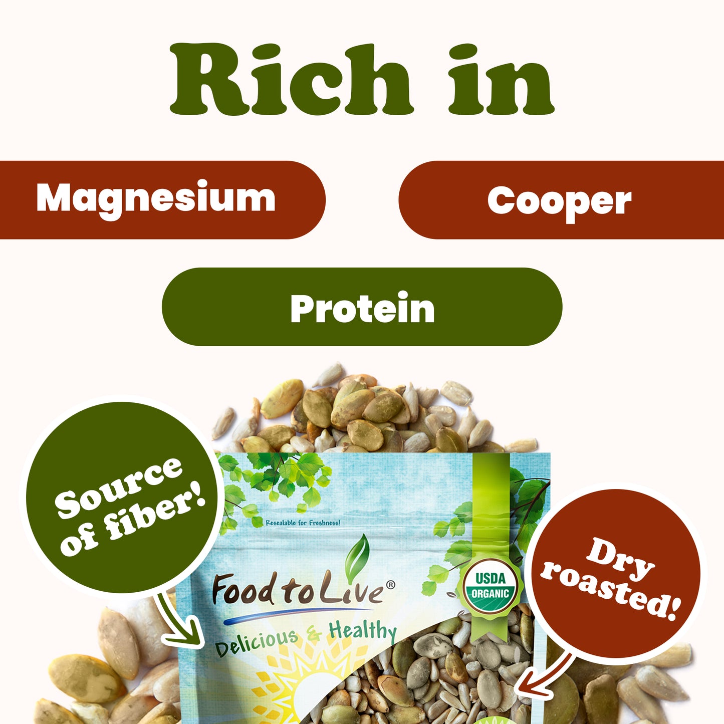 Organic Roasted and Salted Sunflower and Pumpkin Seed Mix - by Food To Live