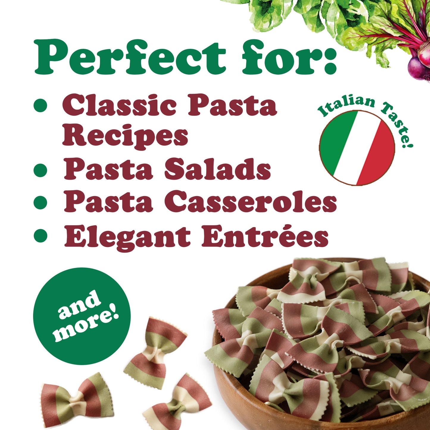 Organic Striped Farfalle Pasta – Italian Artisan Tri-Color Bow-Tie Pasta. Non-GMO, Vegan, Made with Semolina, Beet and Spinach. Perfect for Gourmet Cooking