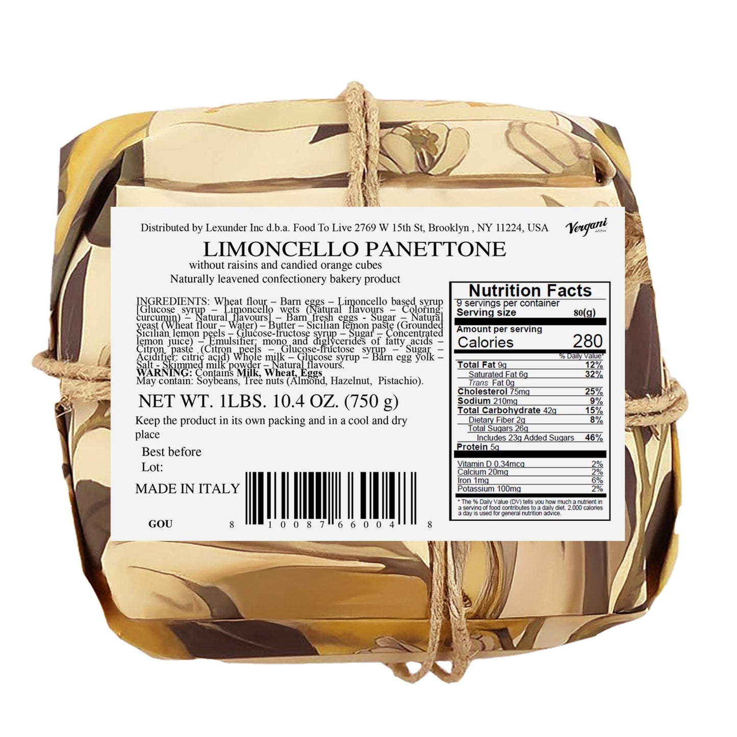 Vergani Limoncello Panettone - 750g (1.65 lb)