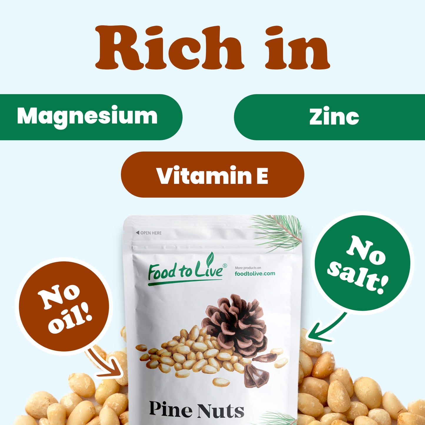 Dry Roasted Pine Nuts - by Food To Live