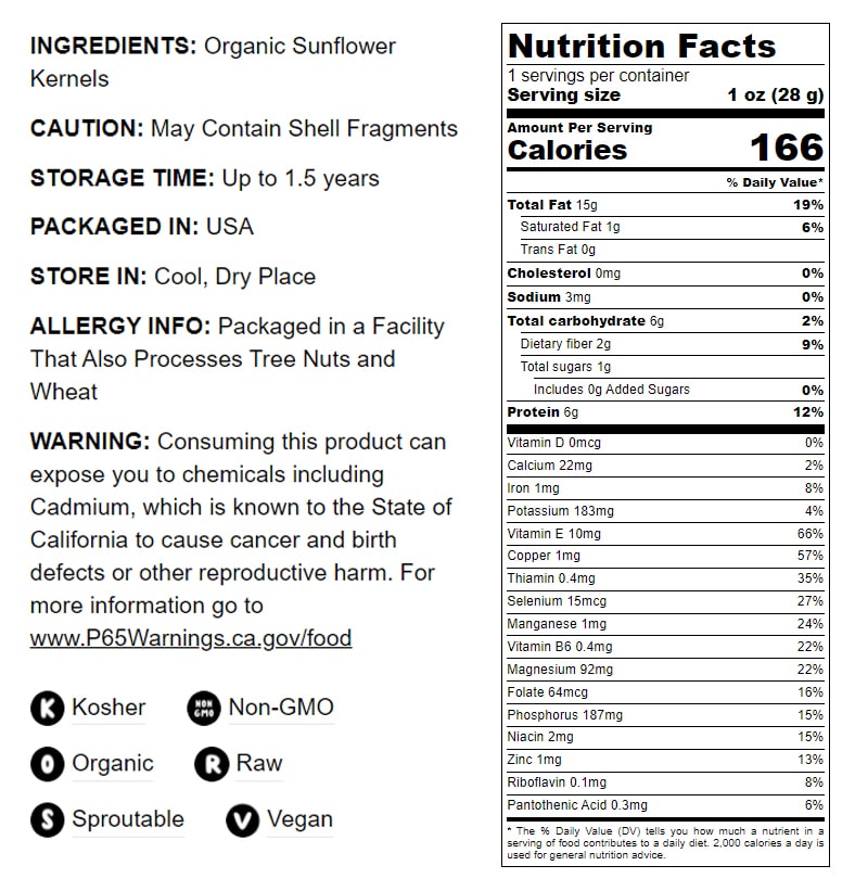 Organic Sunflower Seeds - by Food To Live