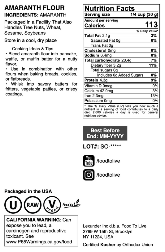 Amaranth Flour - by Food To Live