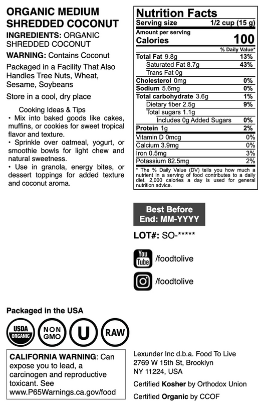 Organic Shredded Coconut - by Food To Live