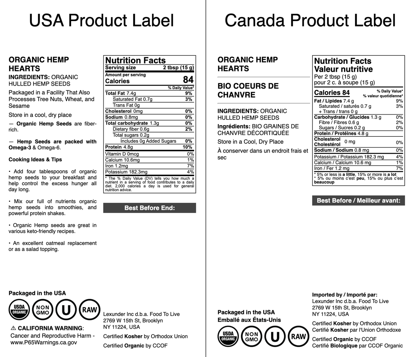 Organic Canadian Hemp Seeds - by Food To Live
