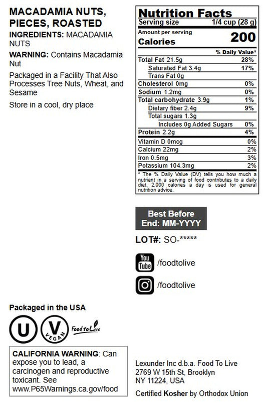 Macadamia Nuts, Pieces, Roasted - by Food to Live