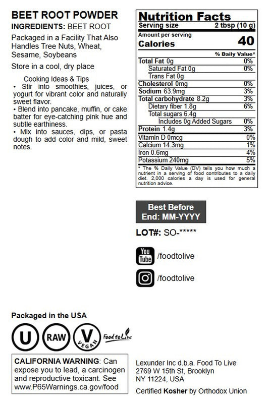 Beet Root Powder - by Food To Live